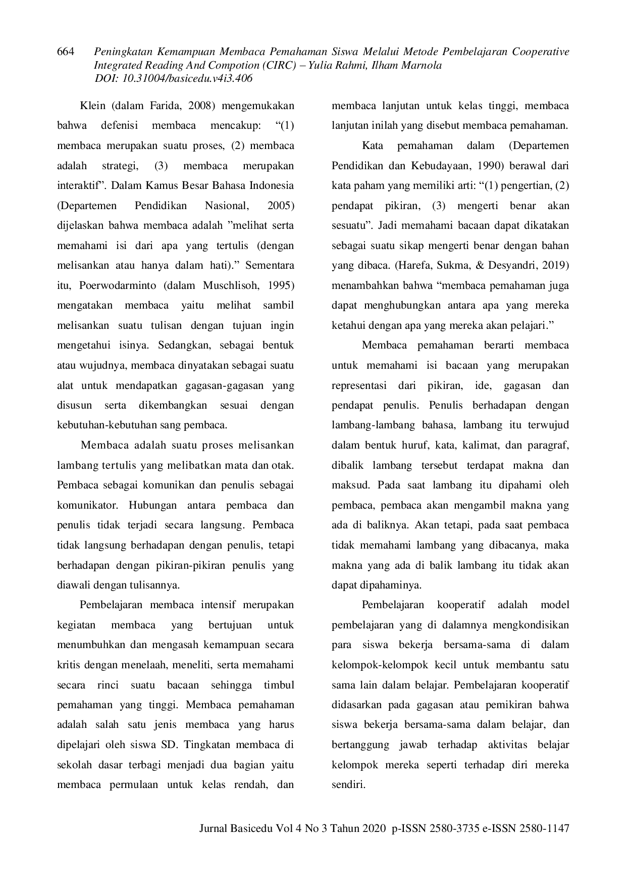 JURIS Peningkatan Kemampuan Membaca Pemahaman Siswa Melalui Metode Pembelajaran Cooperative Integrated Reading And Composition CIRC