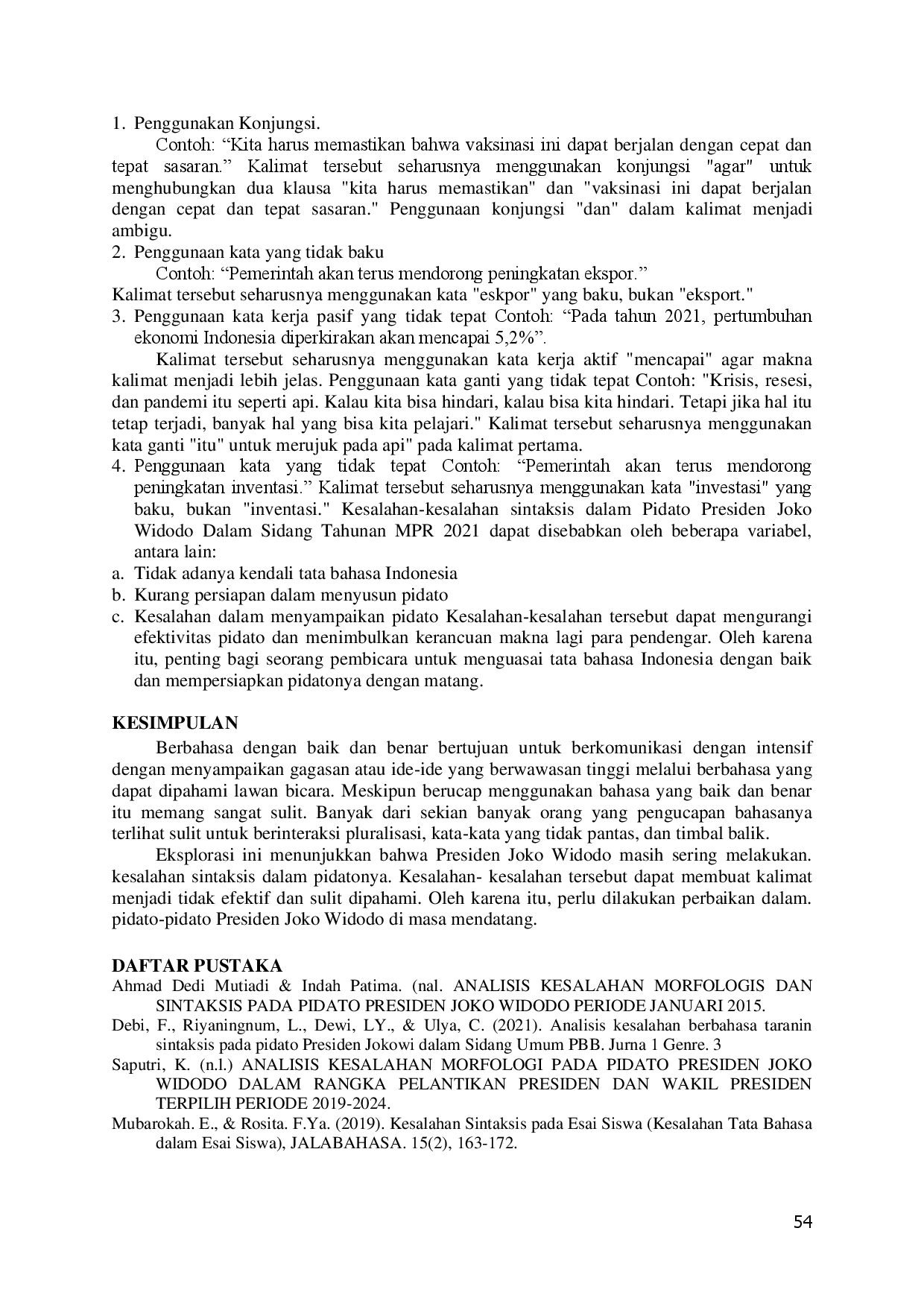 juris Menganalisis Kesalahan Sintaksis Dalam Pidato Presiden Joko Widodo