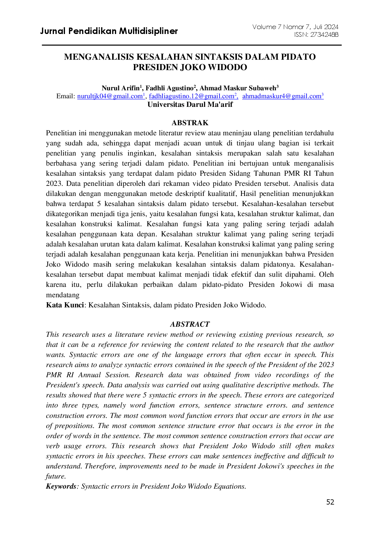 juris Menganalisis Kesalahan Sintaksis Dalam Pidato Presiden Joko Widodo