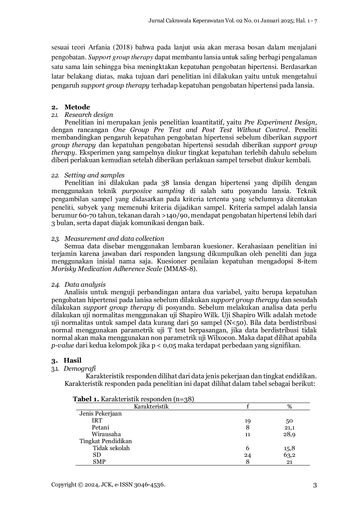 JURIS Pengaruh Support Group Therapy Terhadap Kepatuhan Pengobatan Hipertensi Pada Lansia