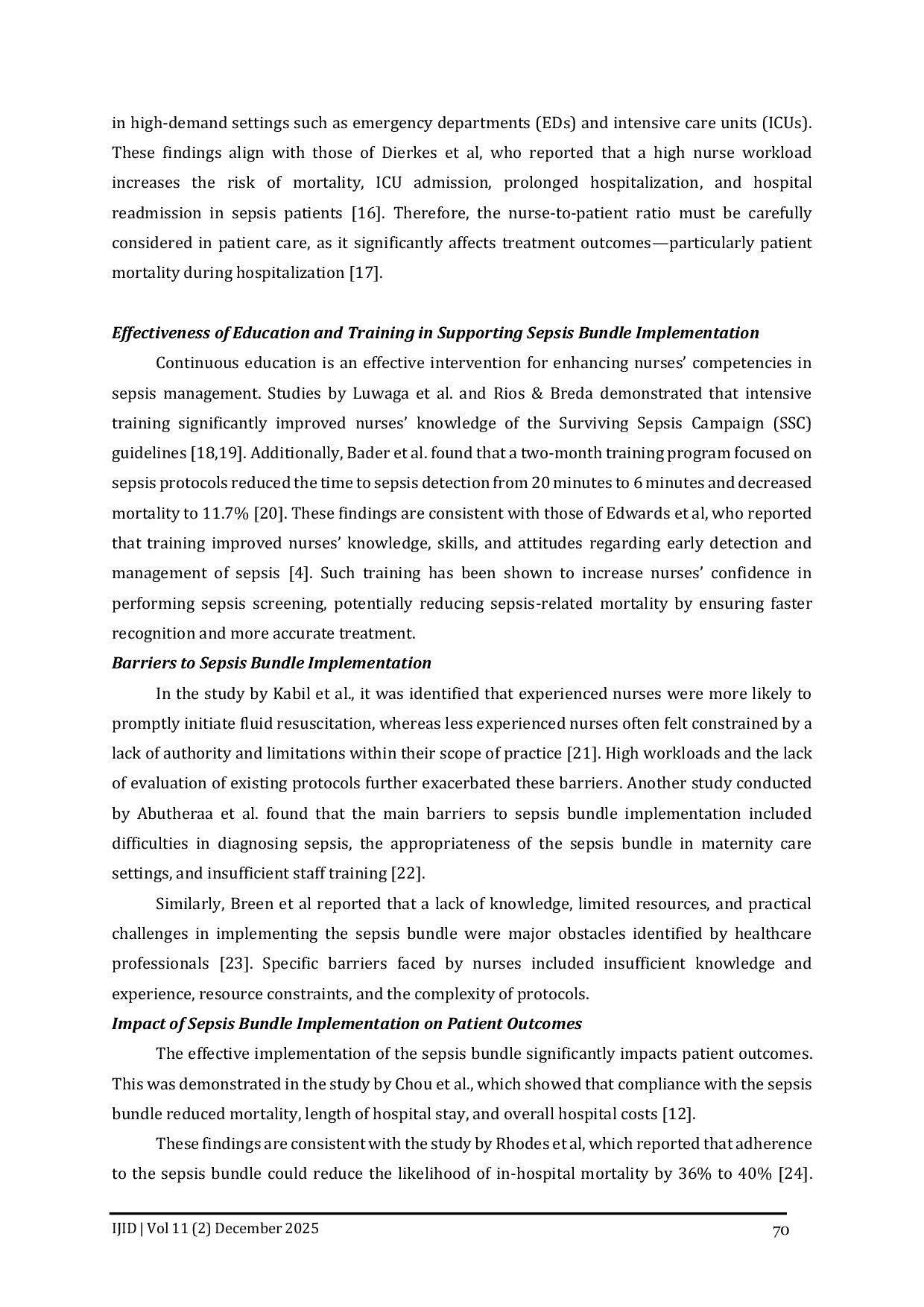 JURIS Management of Sepsis Bundle by Nurses in Hospitals A Scoping Review