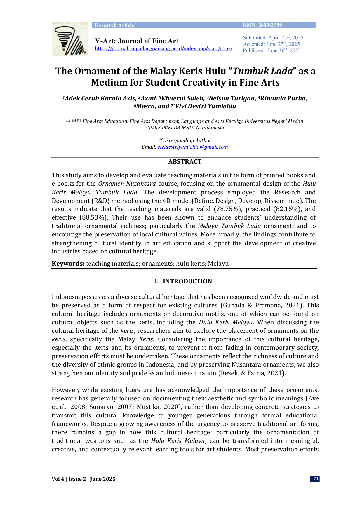 JURIS The Ornament of the Malay Keris Hulu Tumbuk Lada as a Medium for Student Creativity in Fine Arts