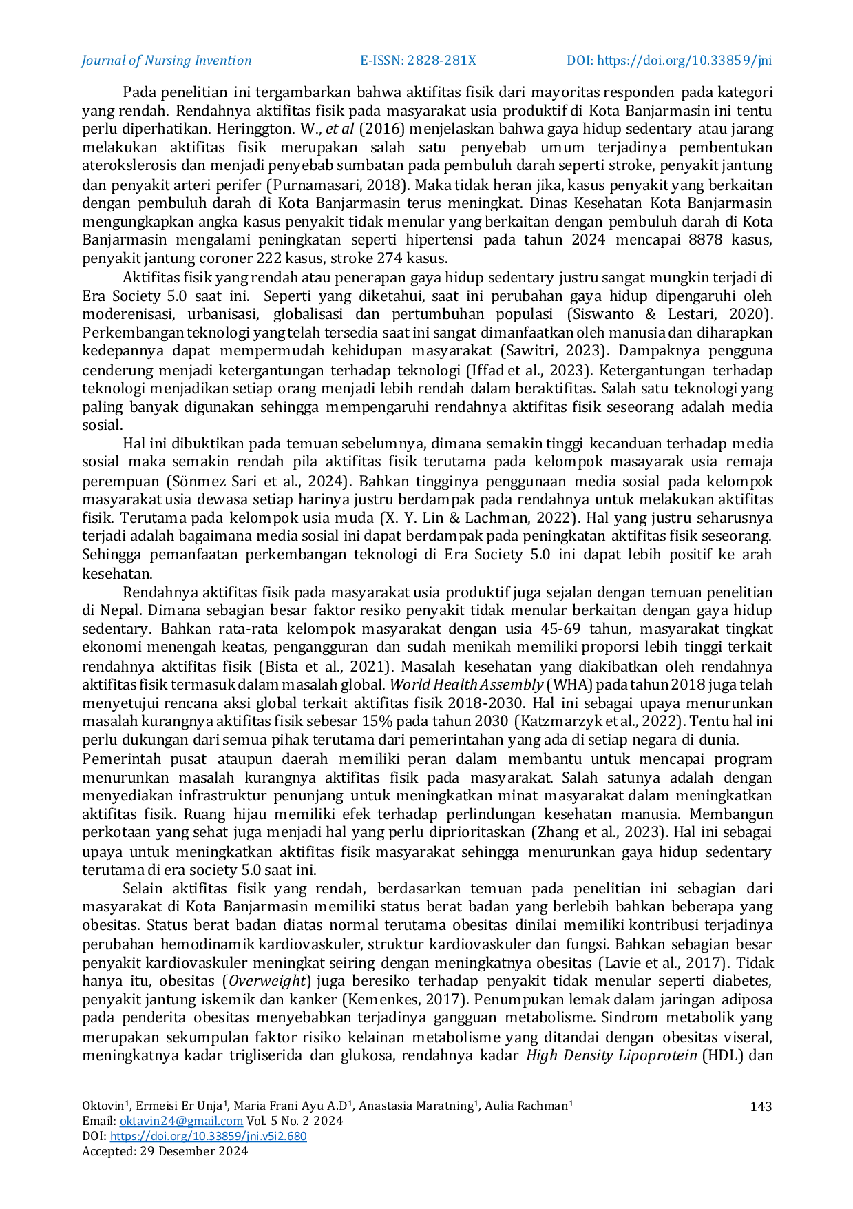 JURIS Resiko Penyakit Tidak Menular Pada Masyarakat Usia Produktif 15 64 Tahun Di Kota Banjarmasin di Era Society 5 0