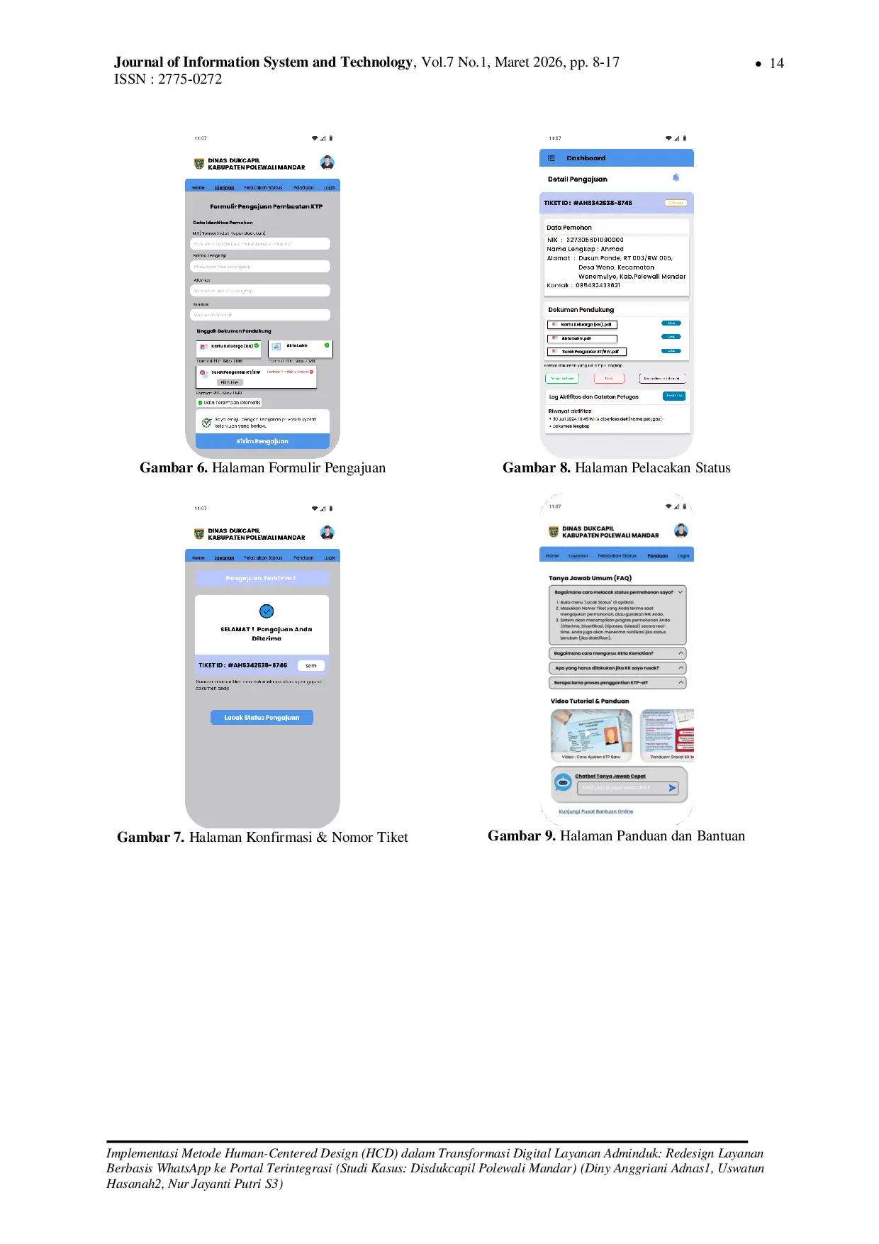 JURIS Implementasi Metode Human Centered Design HCD dalam Transformasi Digital Layanan Adminduk Redesign Layanan Berbasis WhatsApp ke Portal Terintegrasi Studi Kasus Disdukcapil Polewali Mandar