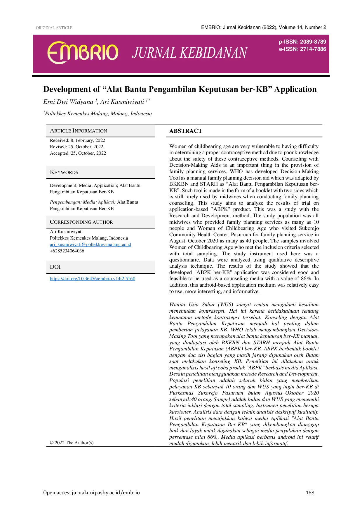 JURIS Development of Alat Bantu Pengambilan Keputusan ber KB Application