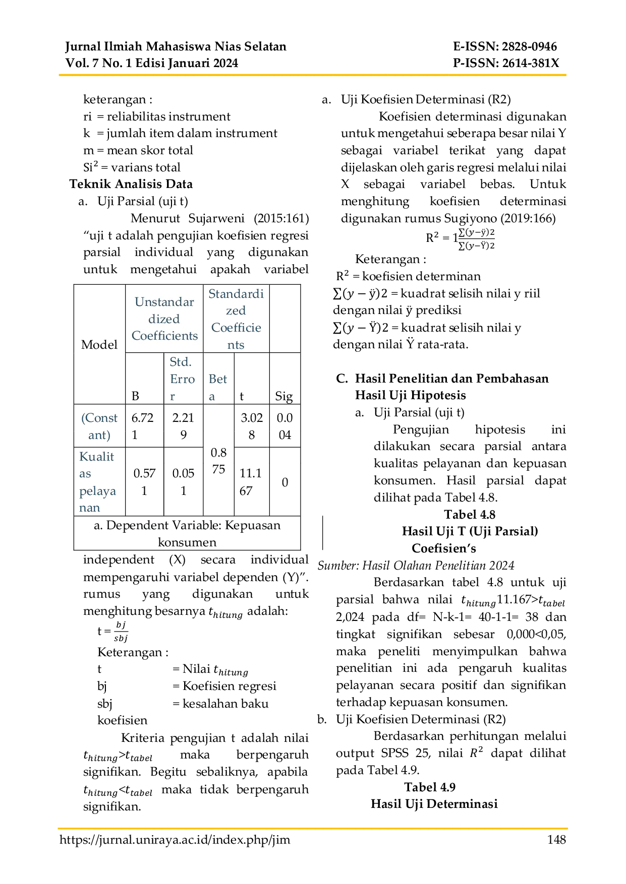 JURIS Pengaruh Kualitas Pelayanan Terhadap Kepuasan Konsumen Pada UD William Kecamatan O ou Kabupaten Nias Selatan