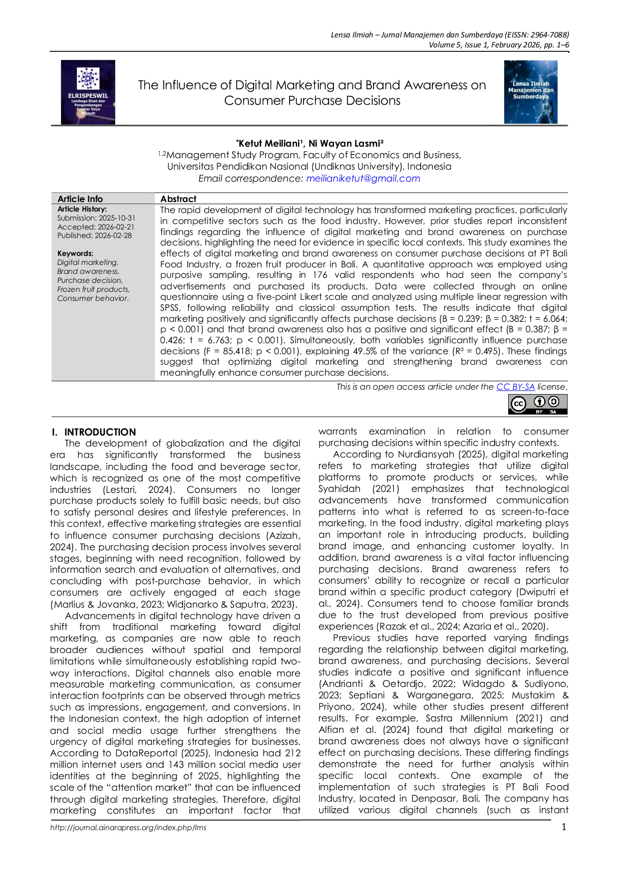 JURIS The Influence of Digital Marketing and Brand Awareness on Consumer Purchase Decisions