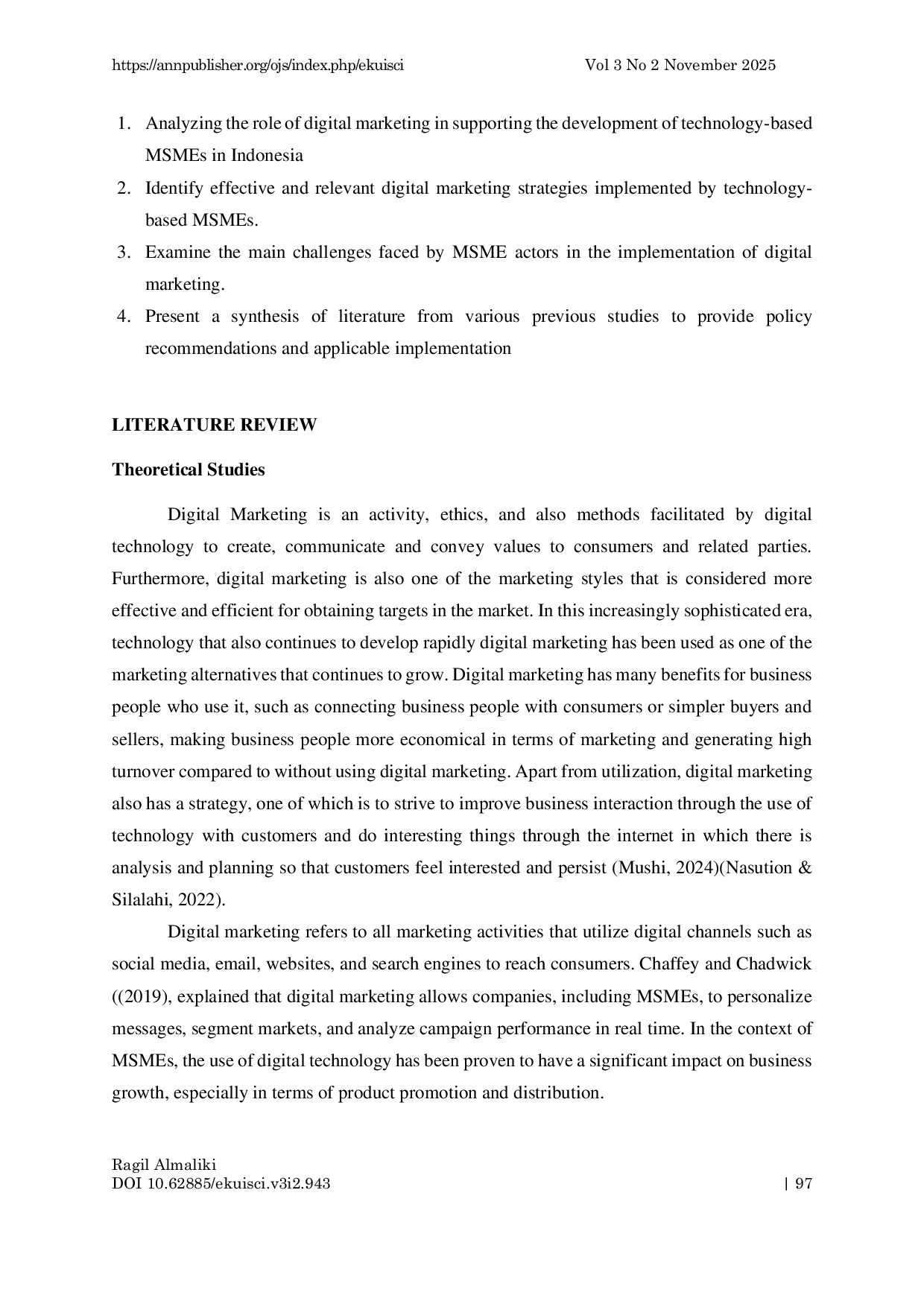 JURIS The Role of Digital Marketing in Technology Based MSME Development Efforts