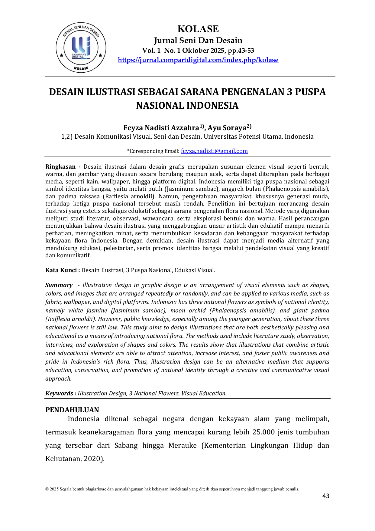 JURIS Desain Ilustrasi Sebagai Sarana Pengenalan 3 Puspa Nasional Indonesia