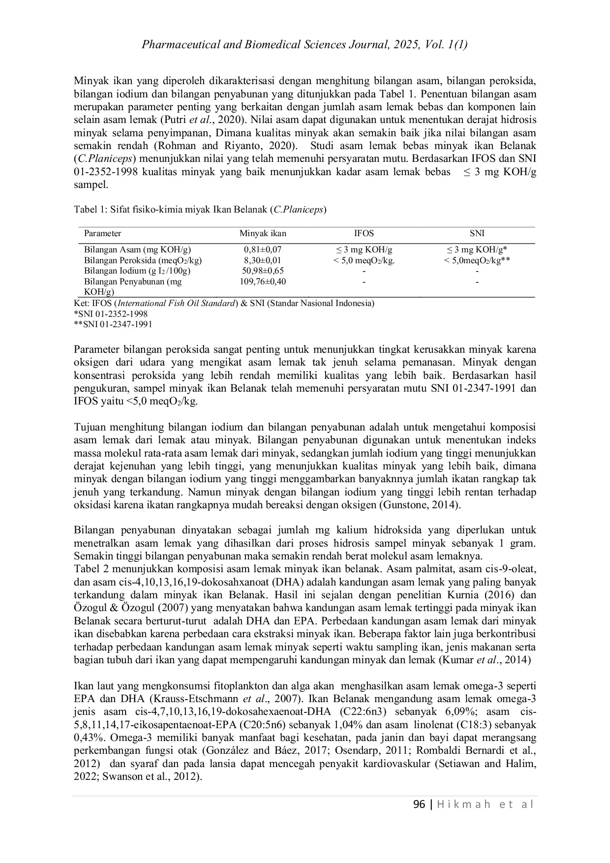 JURIS Profil Asam Lemak Minyak Ikan Belanak Chelon planiceps Sebagai Sumber Omega 3 Asal Desa Lembo Kabupaten Konawe Utara