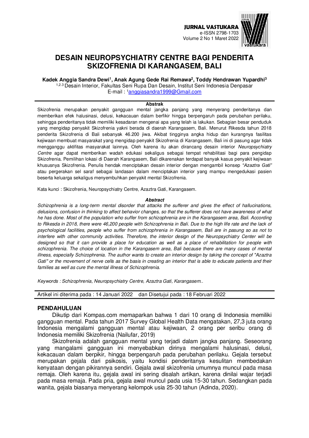 JURIS Desain Neuropsychiatry Centre Bagi Penderita Skizofrenia Di Karangasem Bali