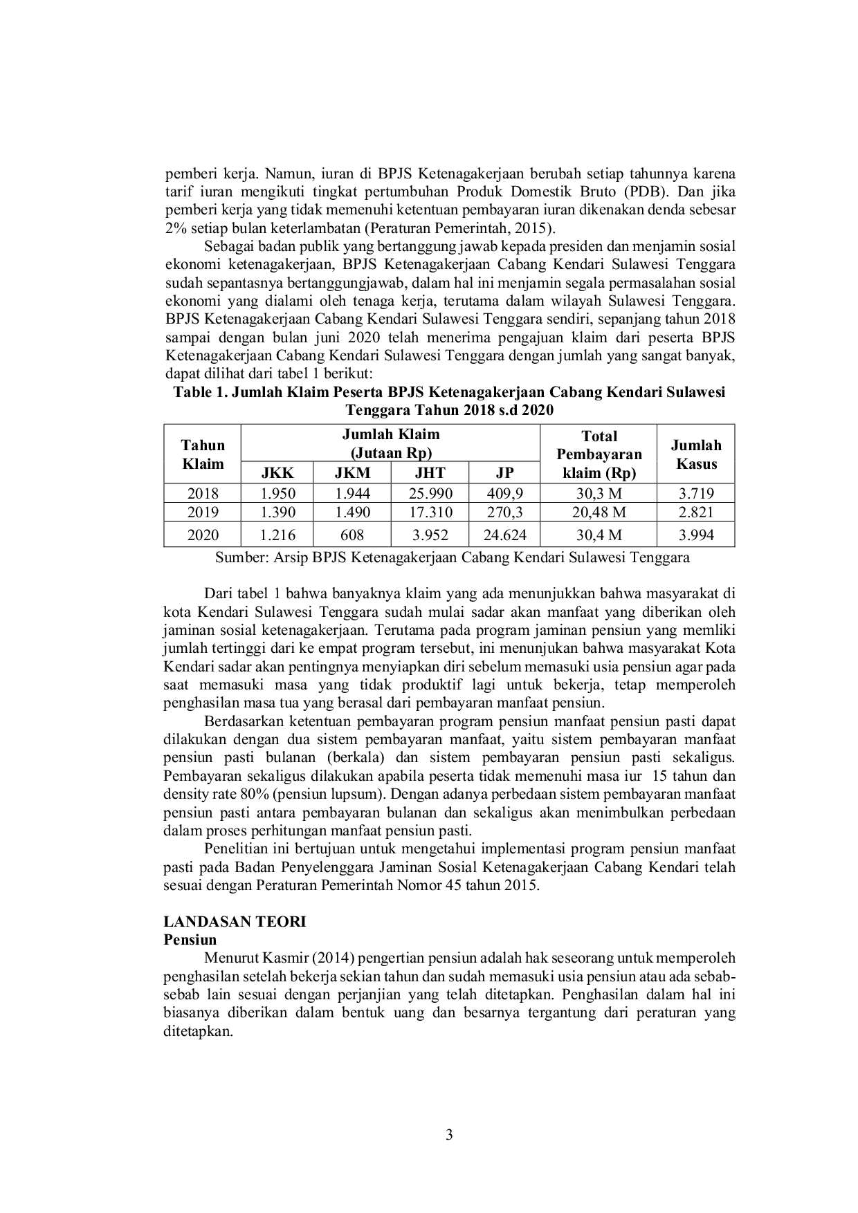 JURIS Analisis Implementasi Program Pensiun Manfaat Pasti Studi Pada Badan Penyelenggara Jaminan Sosial Ketenagakerjaan Cabang Kendari