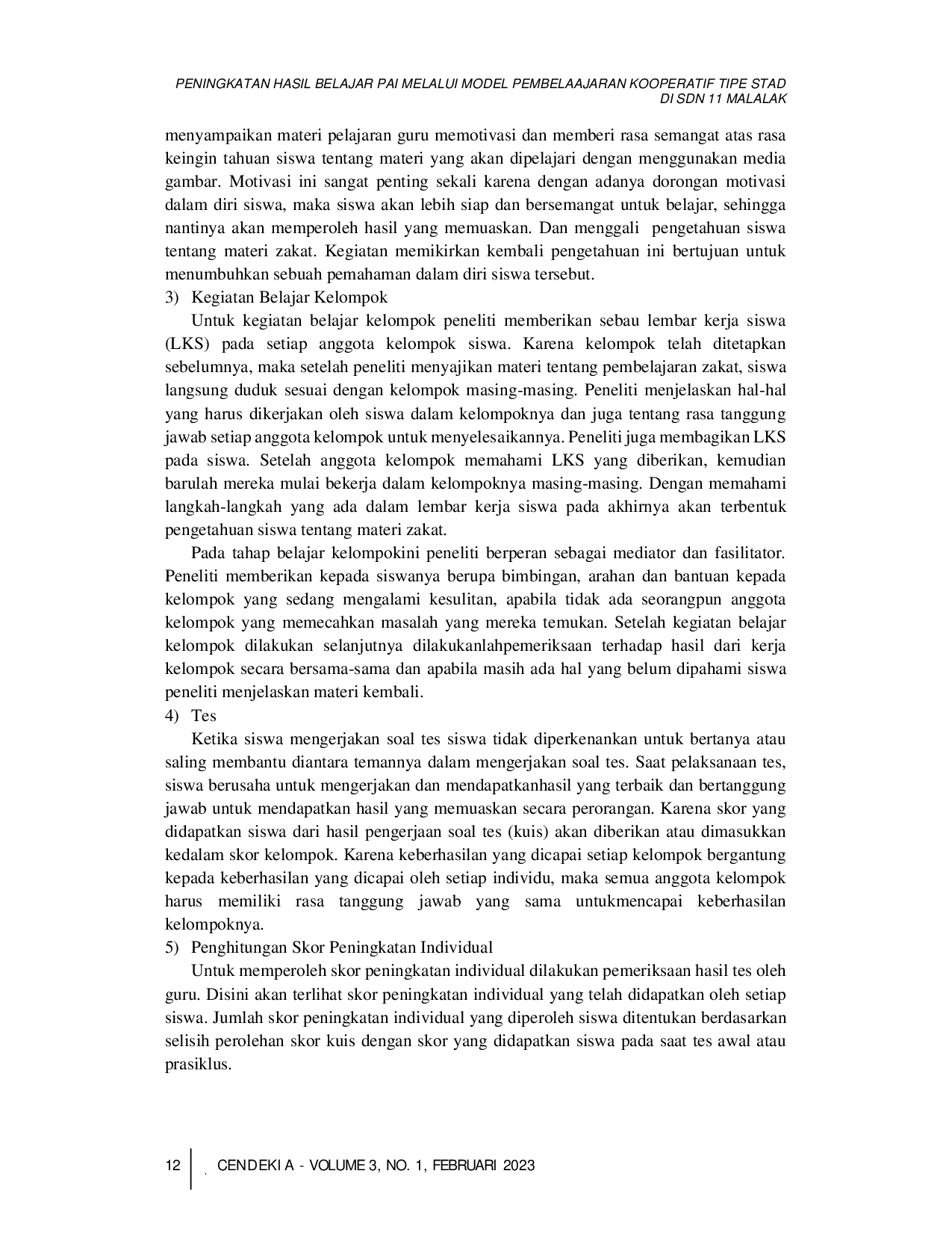 JURIS PENINGKATAN HASIL BELAJAR PAI MELALUI MODEL PEMBELAAJARAN KOOPERATIF TIPE STAD DI SDN 11 MALALAK