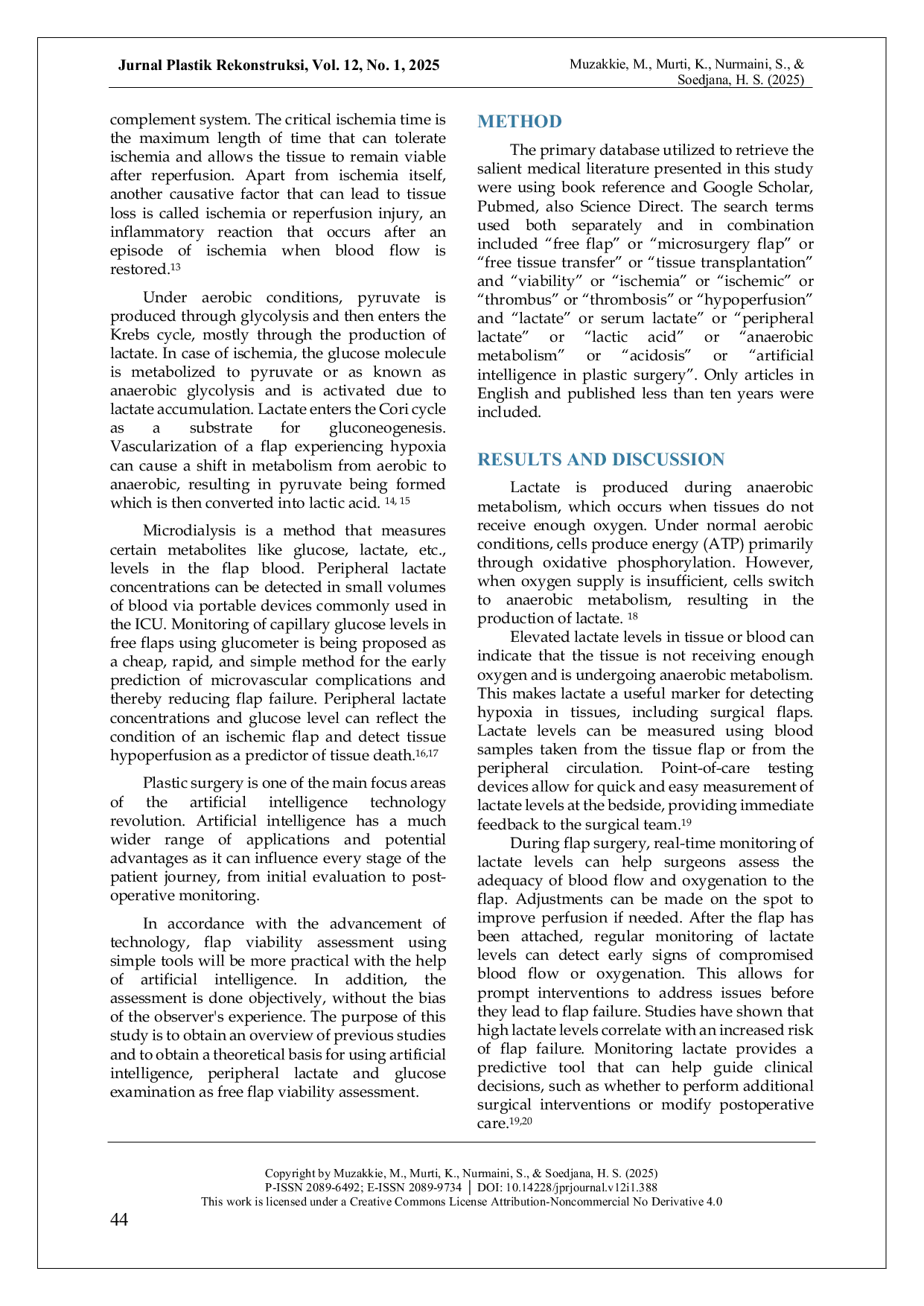 JURIS Predicting Free Flap Viability Integrating Lactate and Glucose Measurements with Artificial Intelligence