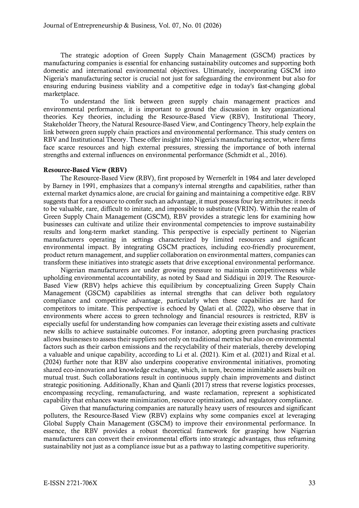 JURIS Green Supply Chain Management Practices as Drivers of Environmental Sustainability An Empirical Study of Manufacturing Firms in Nigeria