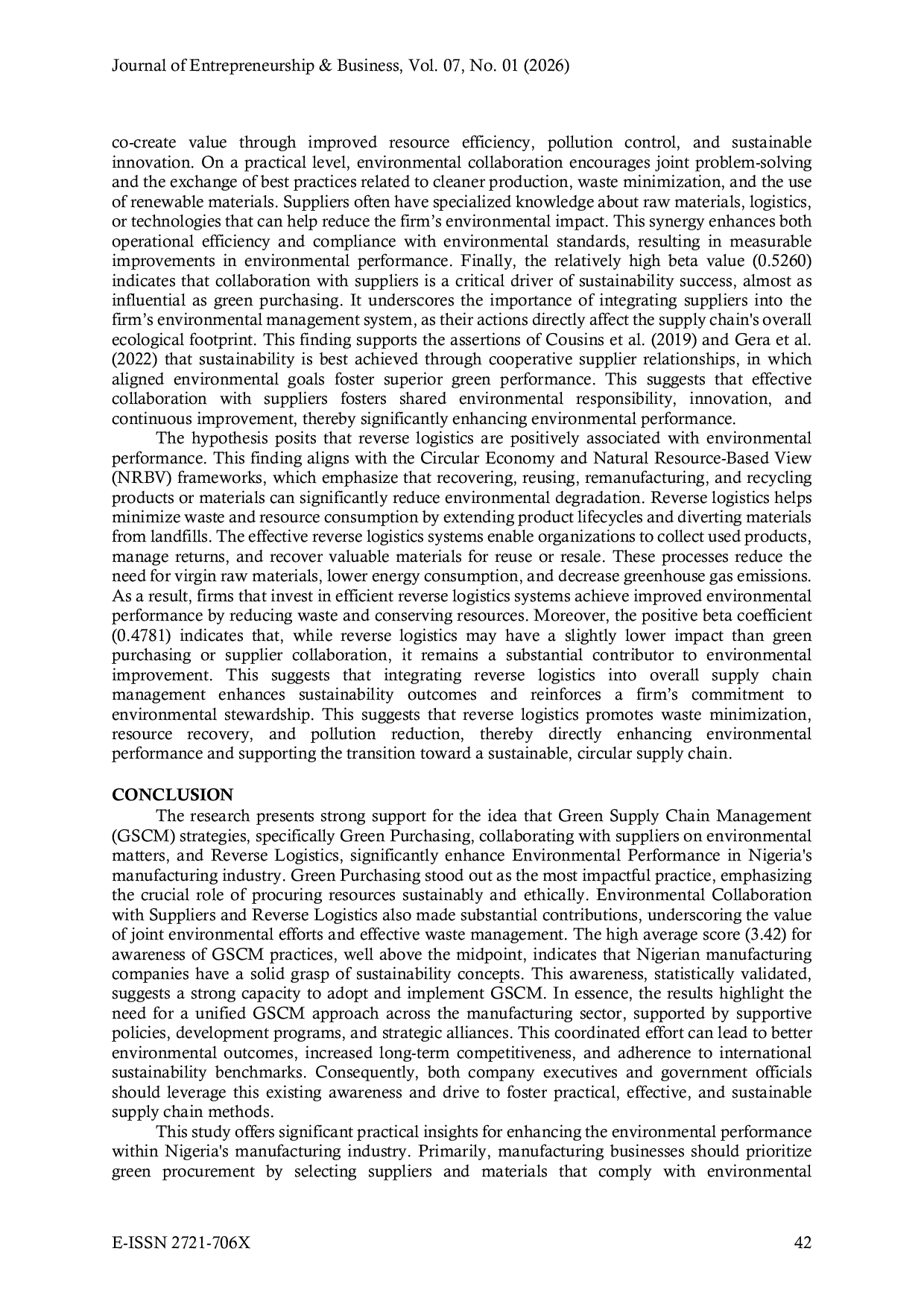 JURIS Green Supply Chain Management Practices as Drivers of Environmental Sustainability An Empirical Study of Manufacturing Firms in Nigeria
