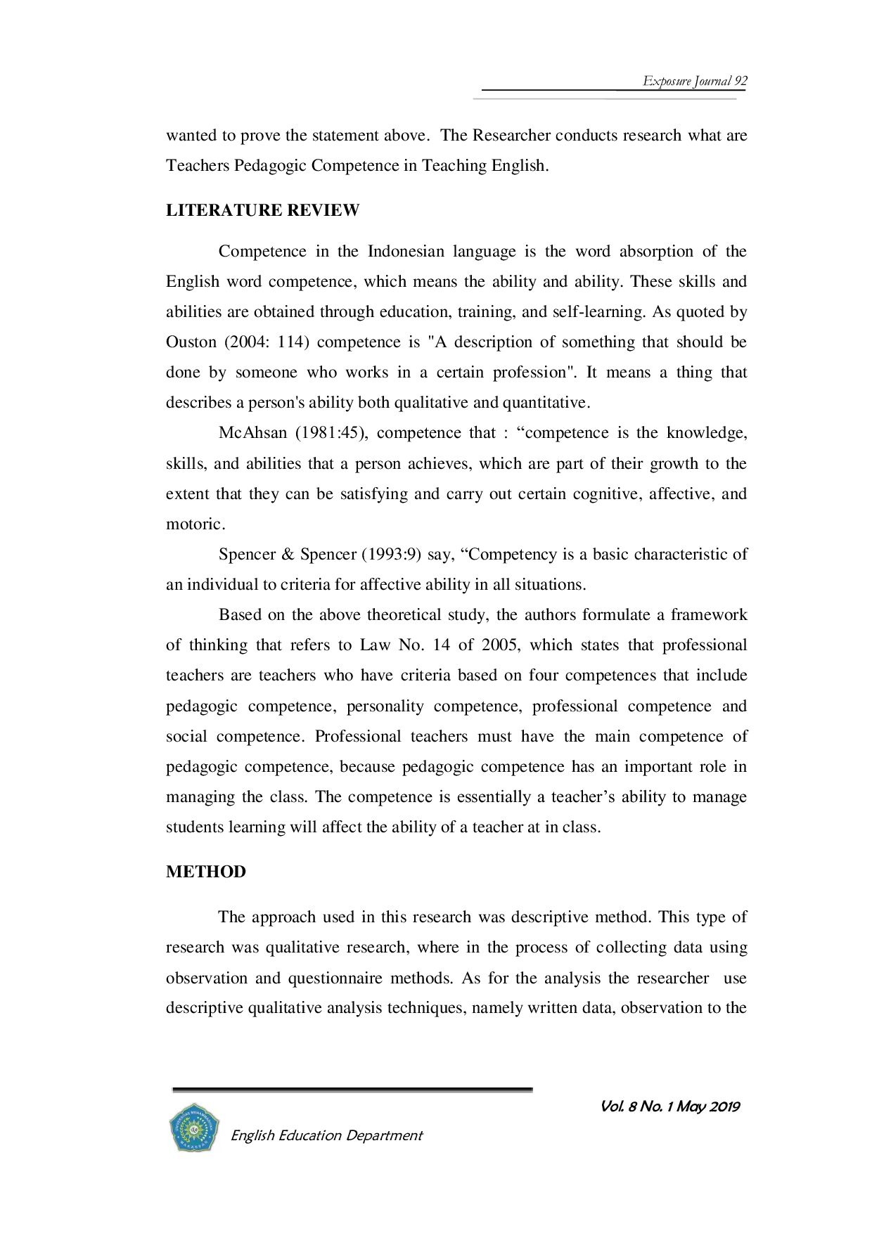 JURIS Teachers Pedagogic Competence in Teaching English at SMAN 1 Sanggar in Bima