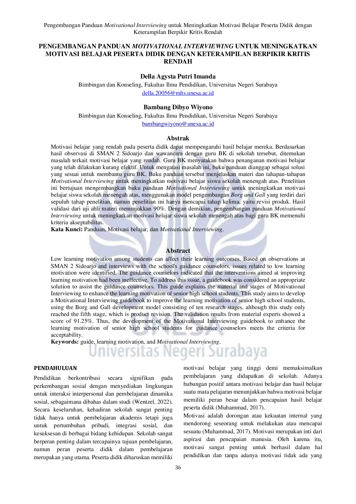 JURIS Pengembangan Panduan Motivational Interviewing Untuk Meningkatkan Motivasi Belajar Peserta Didik Dengan Keterampilan Berpikir Kritis Rendah
