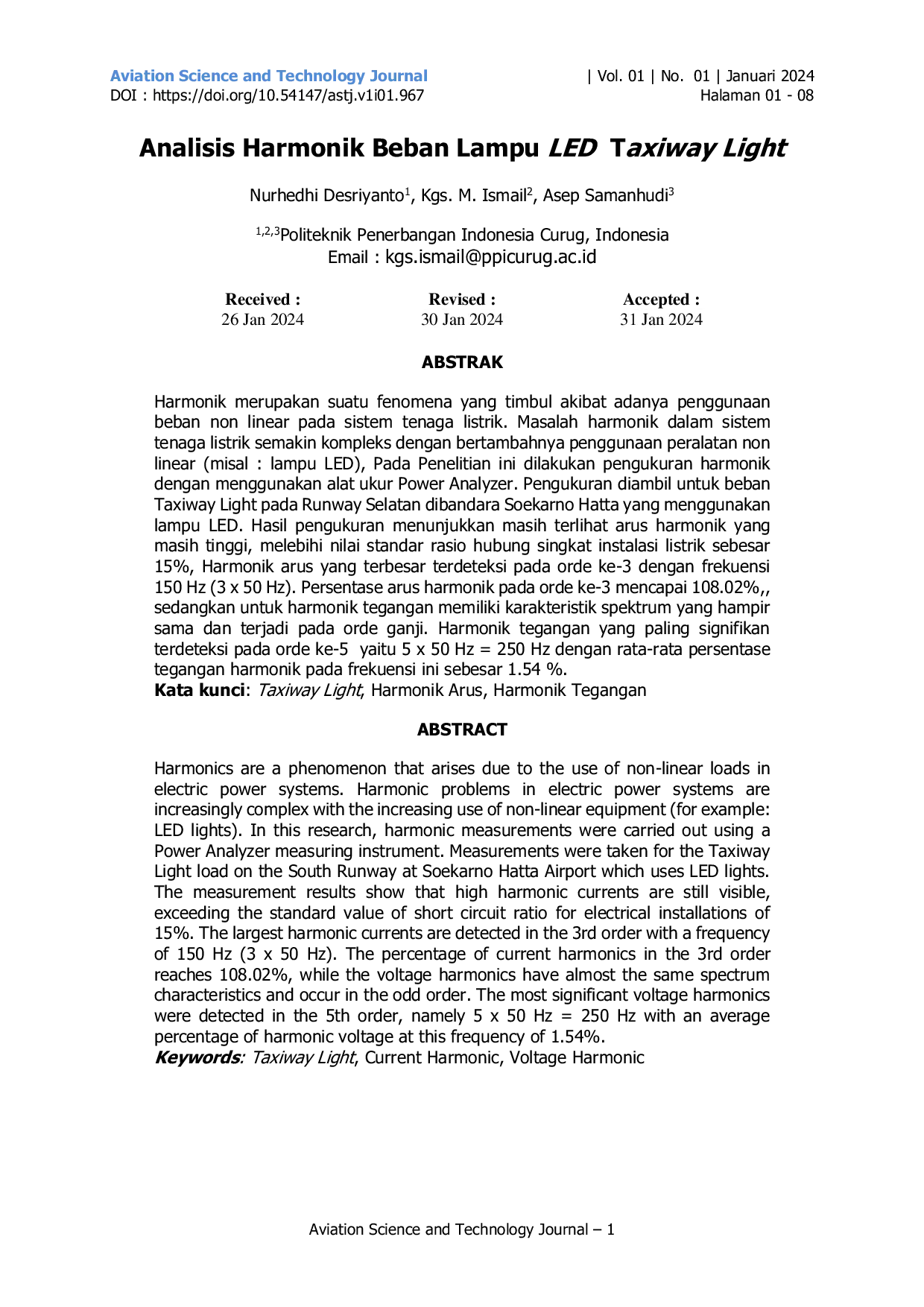 JURIS Analisis Harmonik Beban Lampu LED Taxiway Light