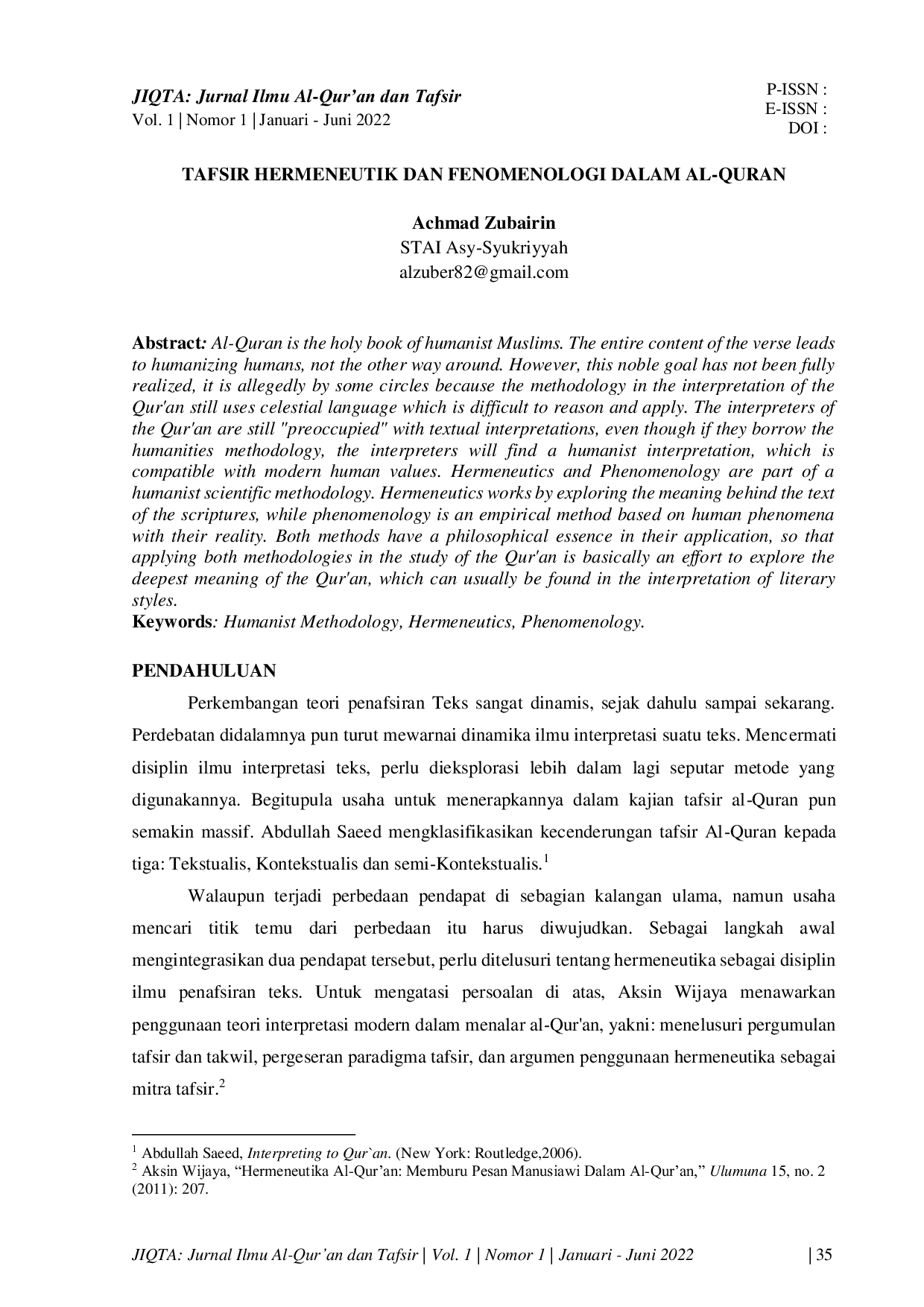 JURIS Tafsir Hermeneutik Dan Fenomenologi Dalam Al Quran