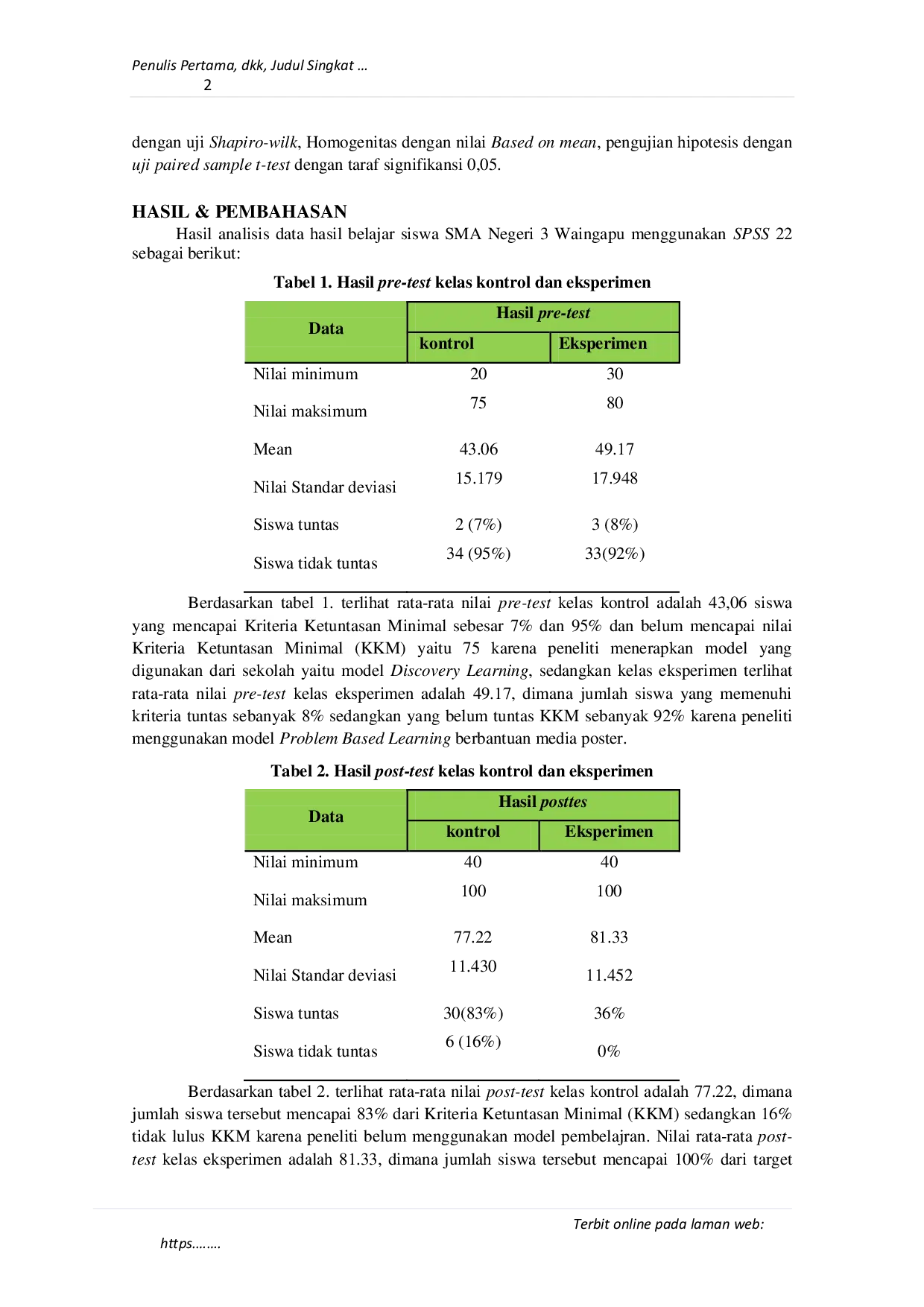 JURIS The Pengaruh Model Pembelajaran Problem Based Learning Berbantuan Media Poster Terhadap Hasil Belajar Siswa Kelas XI Mipa 3 Di SMA Negeri 3 Waingapu