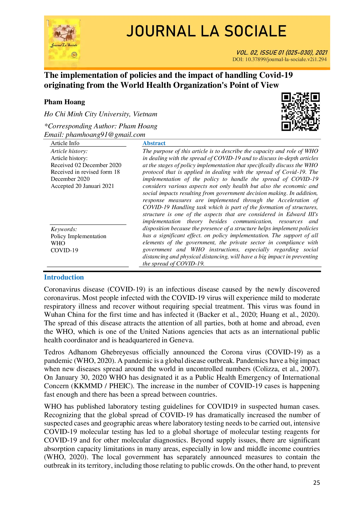 juris The implementation of policies and the impact of handling Covid 19 originating from the World Health Organization s Point of View
