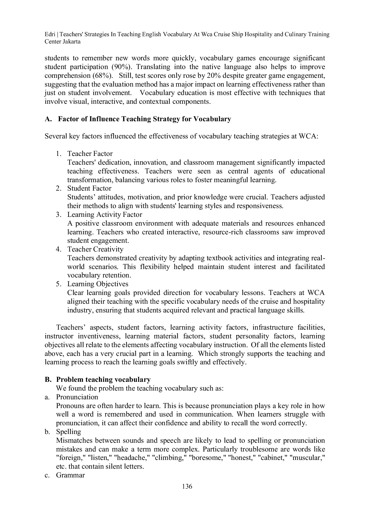 JURIS Teachers Strategies In Teaching English Vocabulary At Wca Cruise Ship Hospitality and Culinary Training Center Jakarta