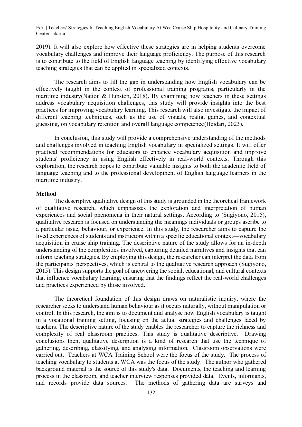 JURIS Teachers Strategies In Teaching English Vocabulary At Wca Cruise Ship Hospitality and Culinary Training Center Jakarta