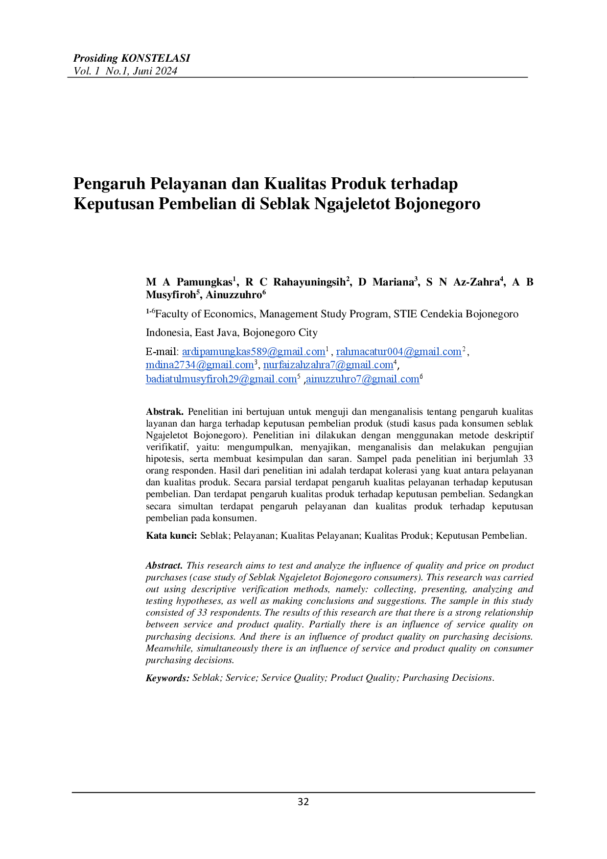 juris Pengaruh Pelayanan dan Kualitas Produk terhadap Keputusan Pembelian di Seblak Ngajeletot Bojonegoro