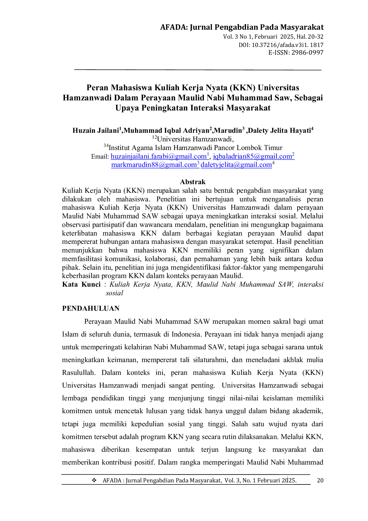 JURIS Peran Mahasiswa Kuliah Kerja Nyata KKN Universitas Hamzanwadi Dalam Perayaan Maulid Nabi Muhammad Saw Sebagai Upaya Peningkatan Interaksi Masyarakat