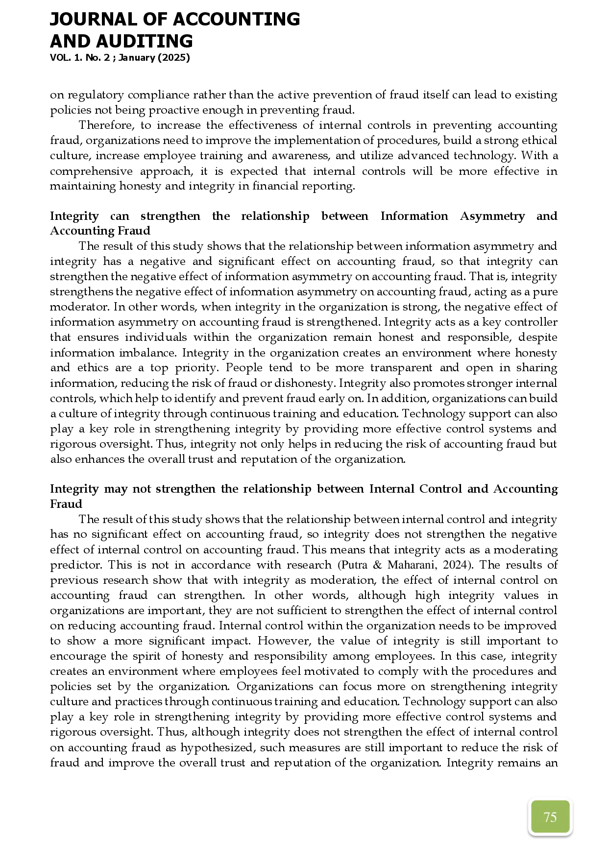 juris The Effect Of Information Asymmetry And Internal Control On Accounting Fraud With Integrity As A Moderating Variable