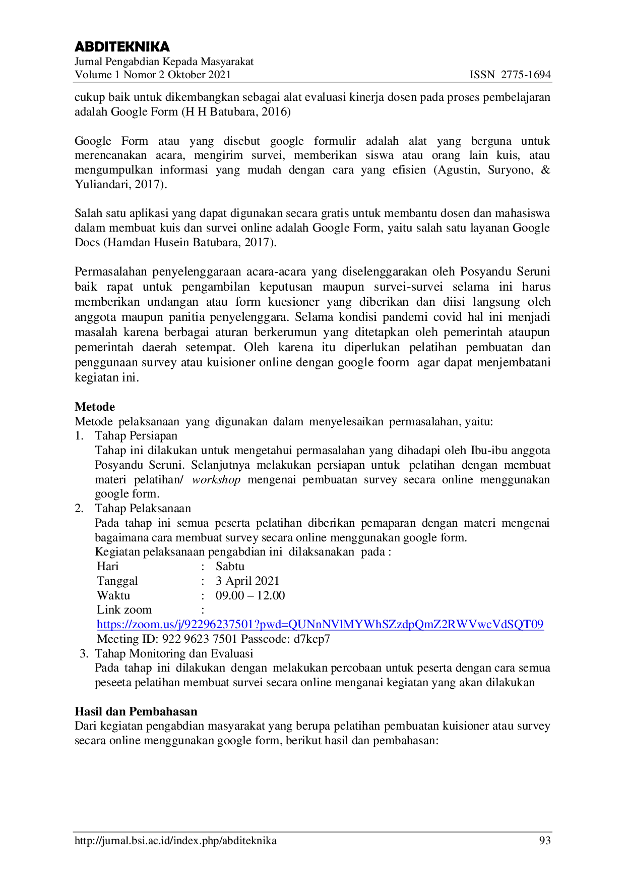 JURIS Survey Secara Online Menggunakan Google Form Pada Posyandu Seruni