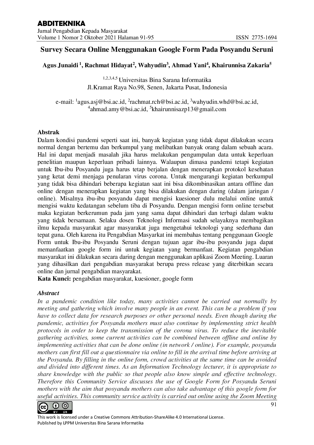 JURIS Survey Secara Online Menggunakan Google Form Pada Posyandu Seruni