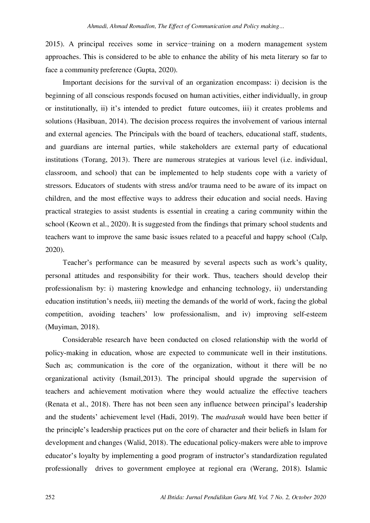 JURIS The Effect of Communication and Policy Making to Teacher s Performance on Strategic Madrasah Leadership during Pandemic Covid 19