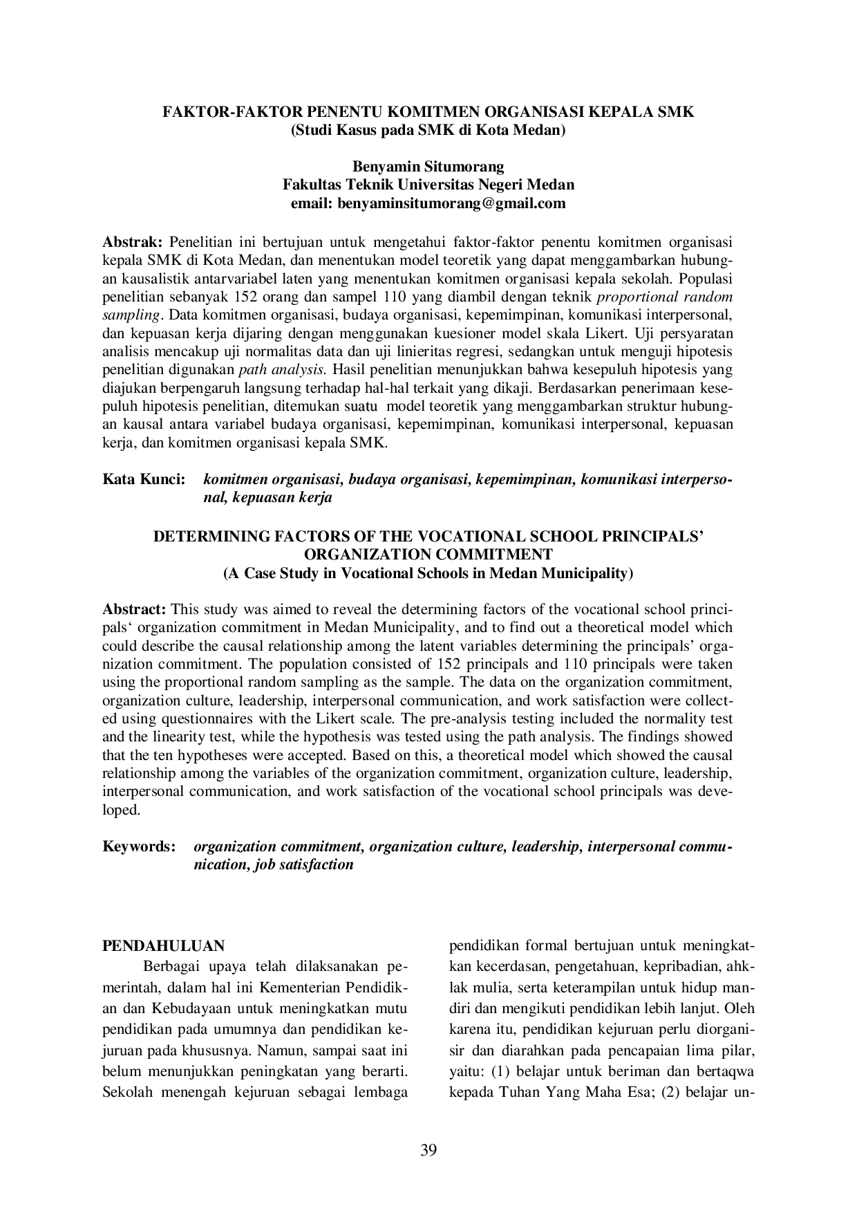 juris FAKTOR FAKTOR PENENTU KOMITMEN ORGANISASI KEPALA SMK Studi Kasus pada SMK di Kota Medan