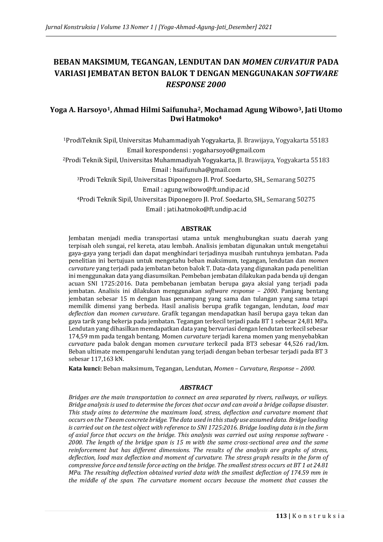 JURIS Beban Maksimum Tegangan Lendutan Dan Momen Curvatur Pada Variasi Jembatan Beton Balok T Dengan Menggunakan Software Response 2000