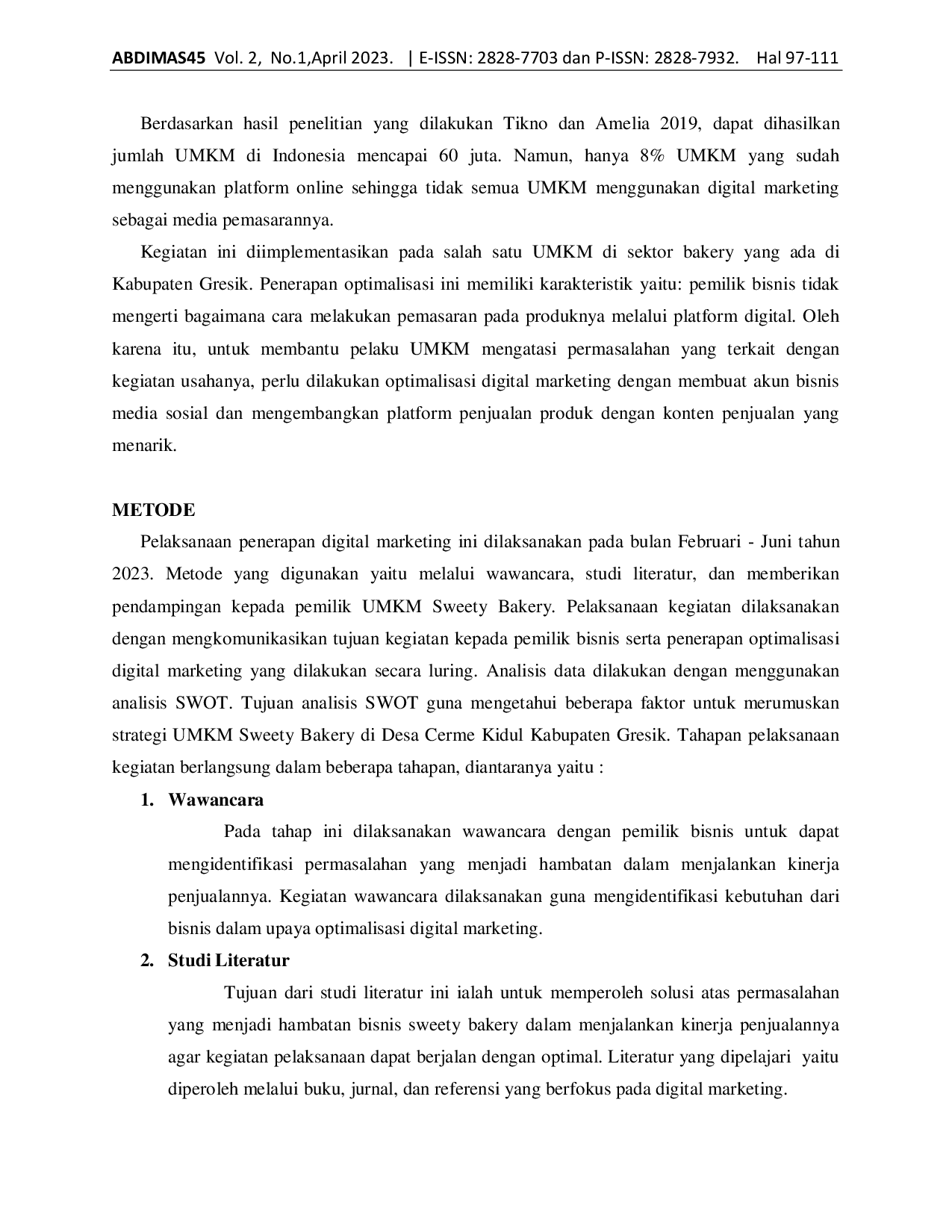 JURIS Strategi Optimalisasi Digital Marketing Sebagai Media Pemasaran Pada Bisnis Bakery