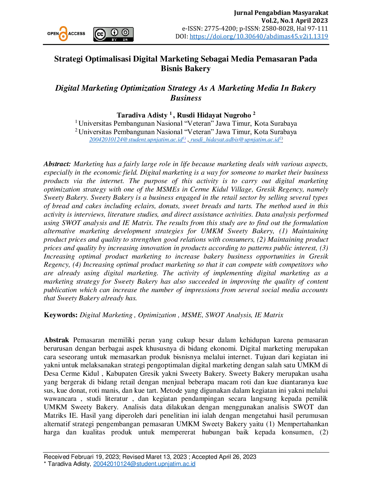 JURIS Strategi Optimalisasi Digital Marketing Sebagai Media Pemasaran Pada Bisnis Bakery