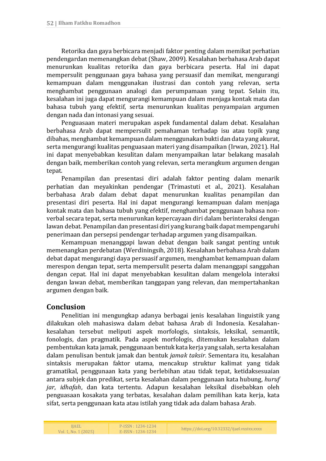 JURIS Analisis Kesalahan Berbahasa Arab pada Ketrampilan Berbicara dalam Debat Bahasa Arab di Indonesia