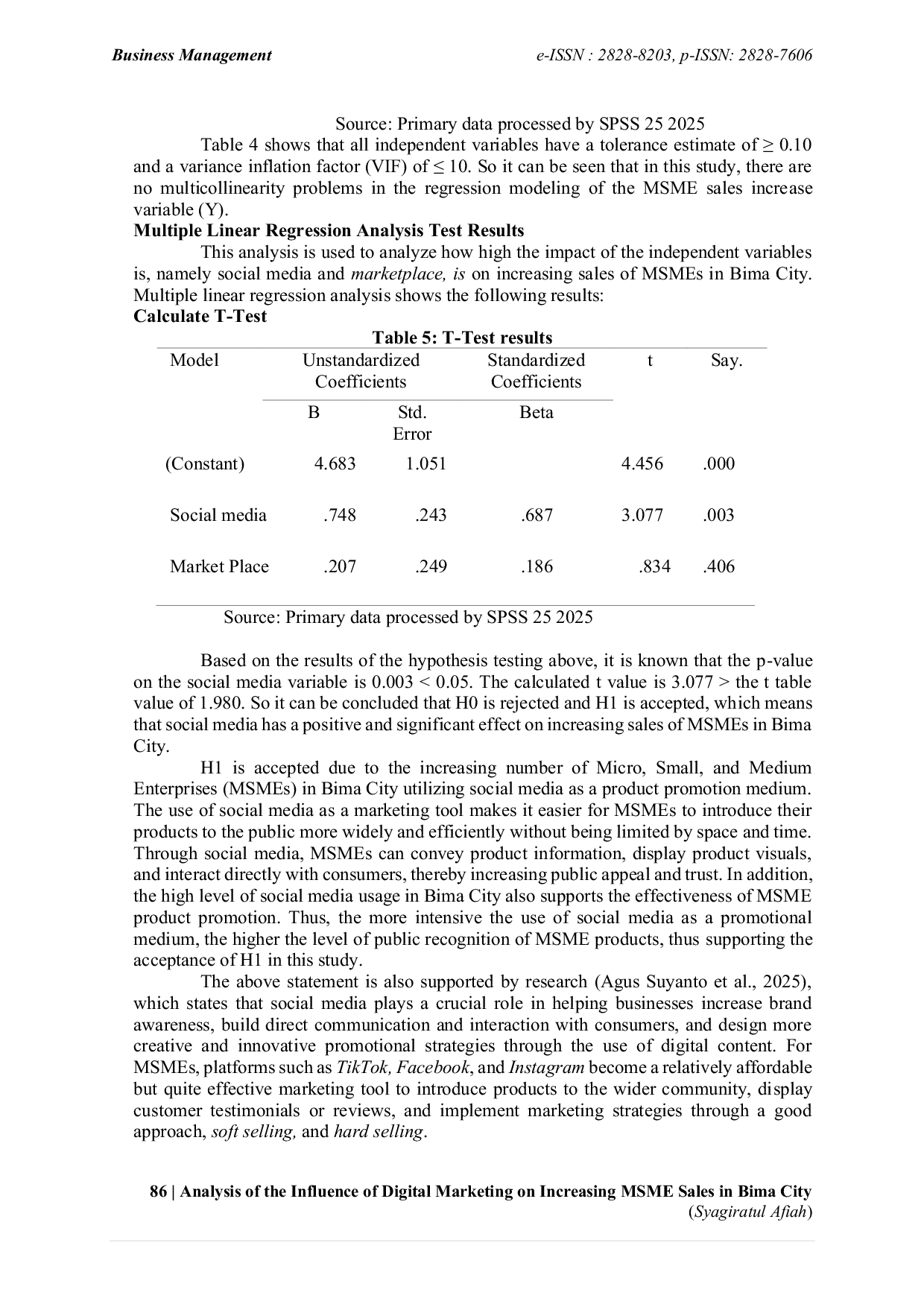 JURIS Analisis Pengaruh Pemasaran Digital Terhadap Peningkatan Penjualan UMKM di Kota Bima