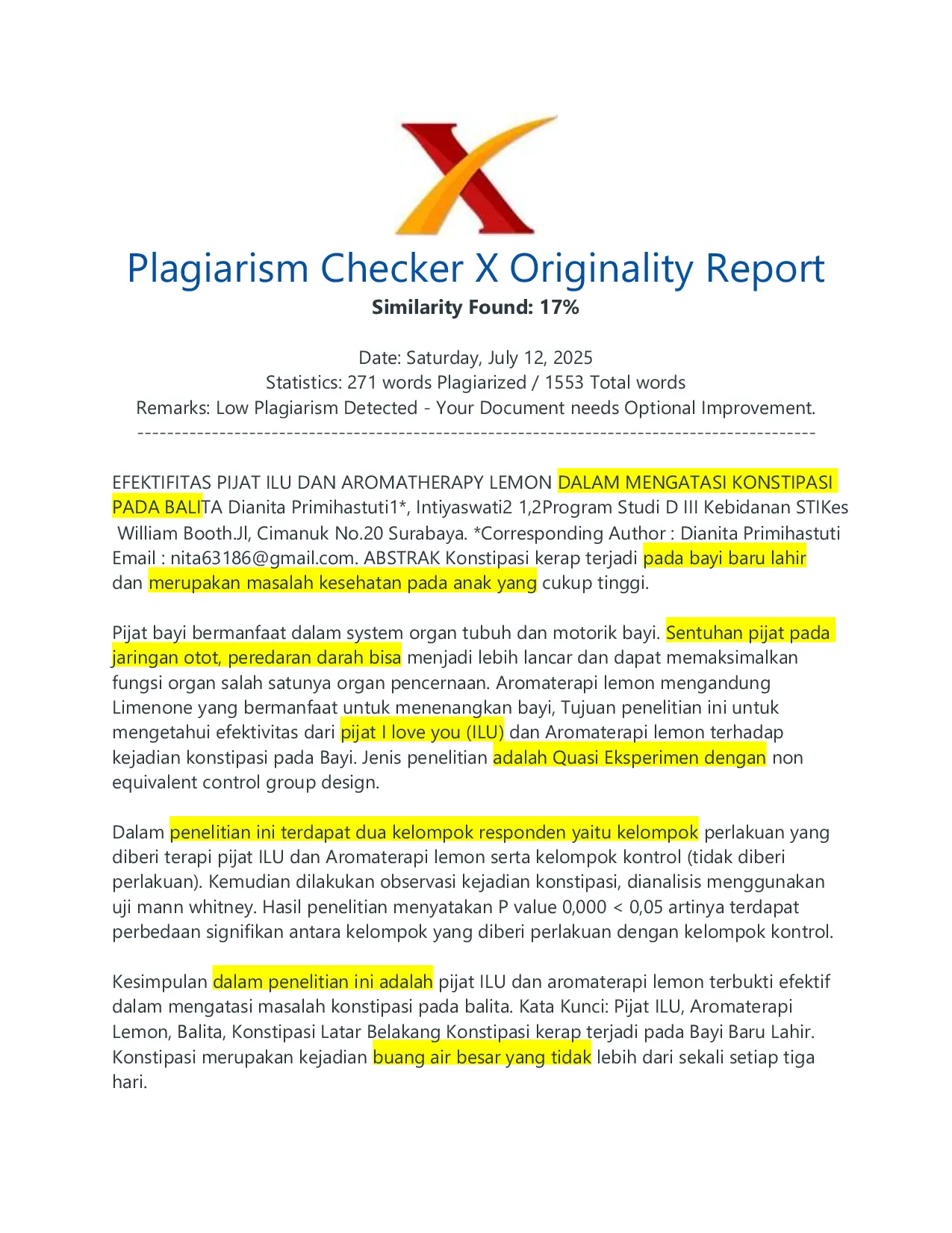 JURIS Efektifitas Pijat Ilu Dan Aromatherapy Lemon Dalam Mengatasi Konstipasi Pada Balita