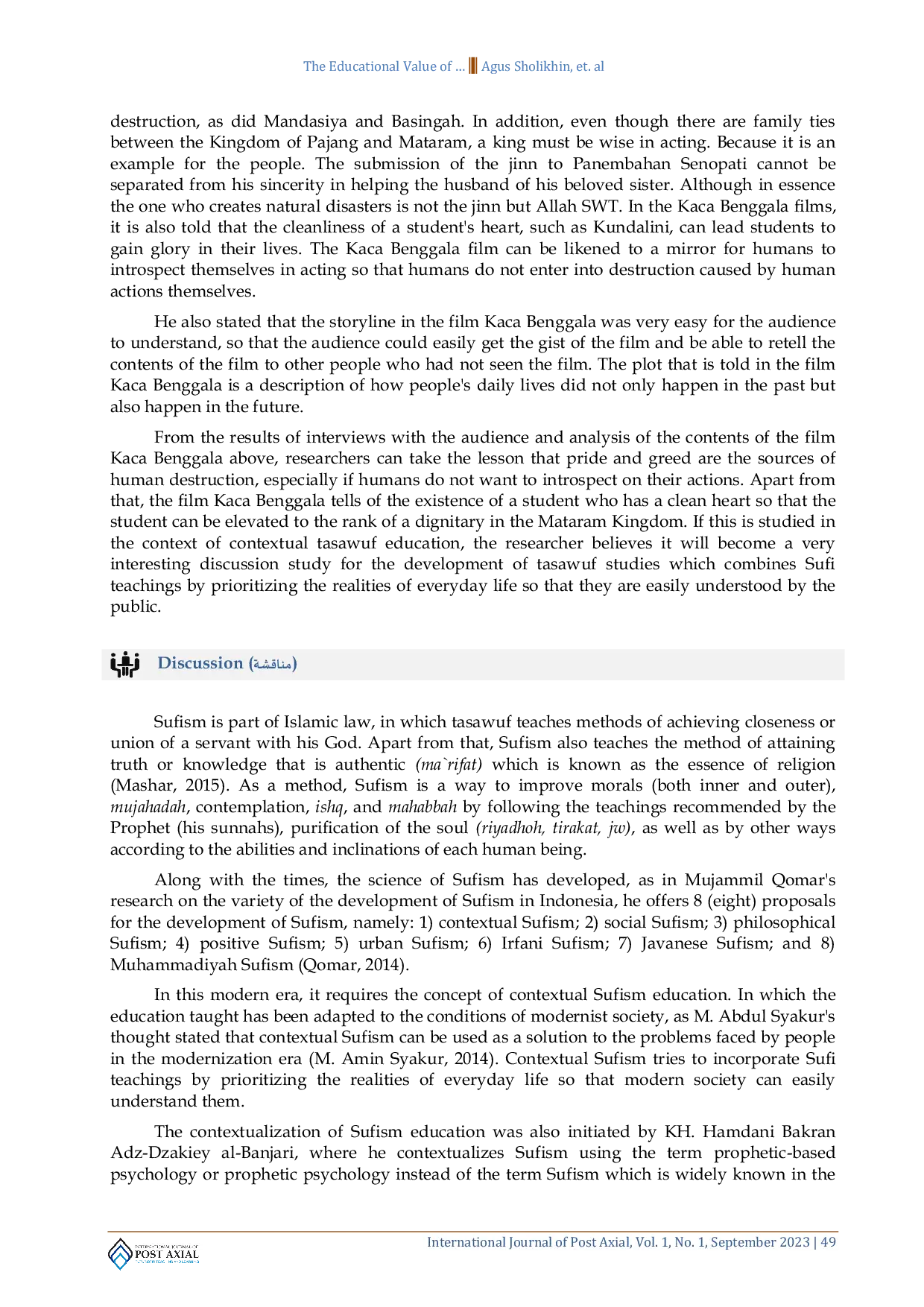 JURIS The Educational Value of Contextual Sufism in Kaca Benggala Films