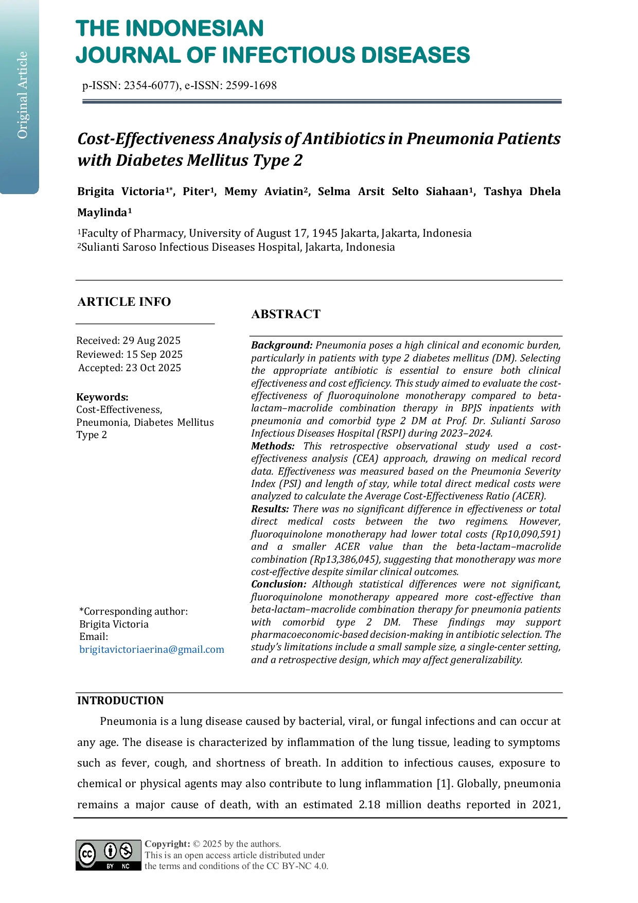 JURIS Analisis Efektivitas Biaya Antibiotik pada Pasien Pneumonia dengan Diabetes Mellitus Tipe 2