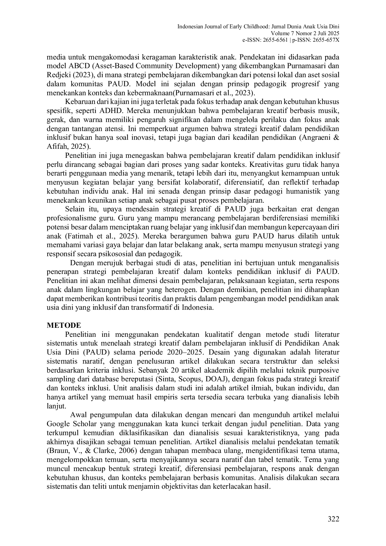 JURIS Penerapan Strategi Kreatif dalam Pembelajaran Inklusif di PAUD Implementation of Creative Strategies in Inclusive Learning in PAUD
