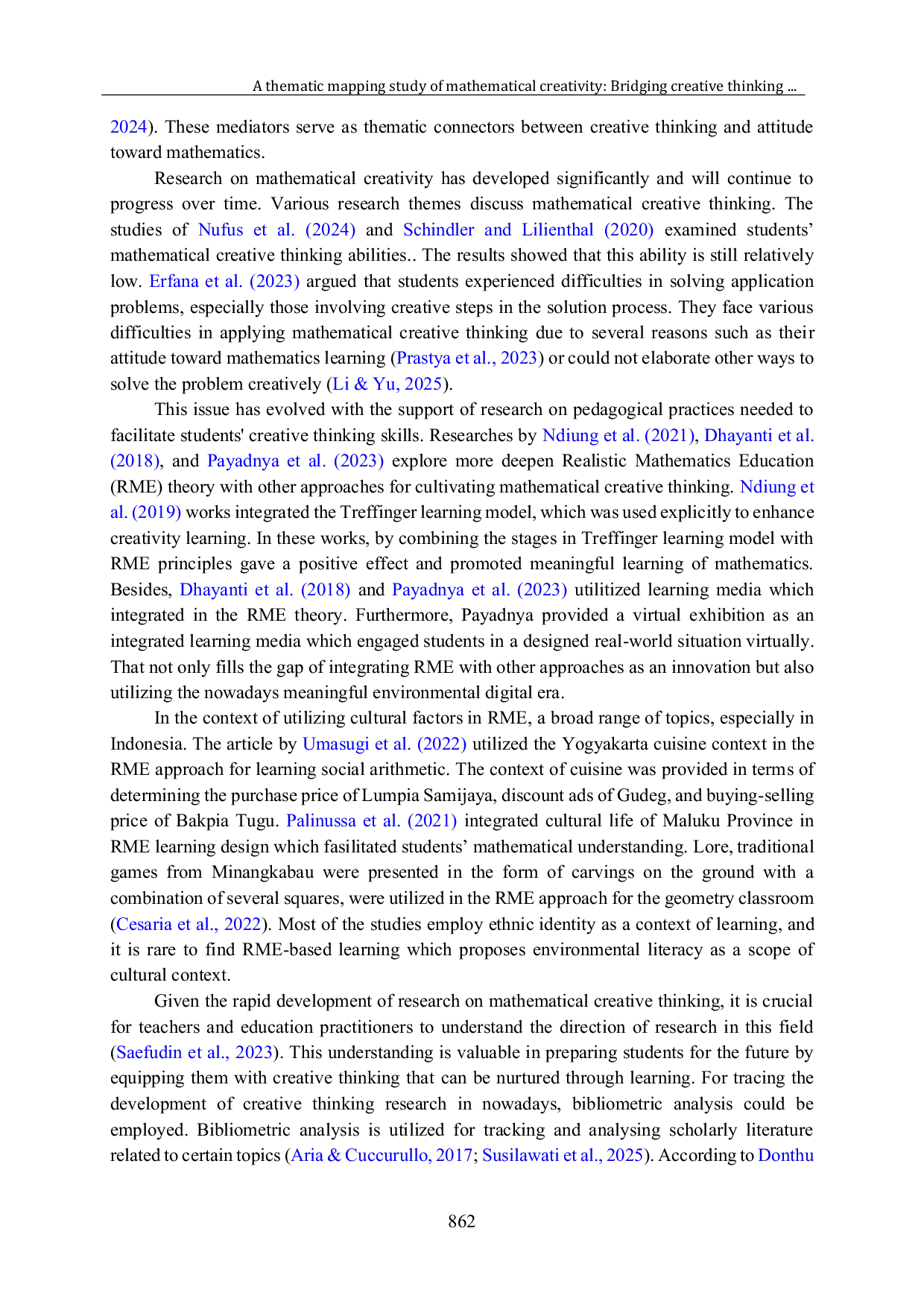 JURIS A thematic mapping study of mathematical creativity Bridging creative thinking and attitude toward mathematics