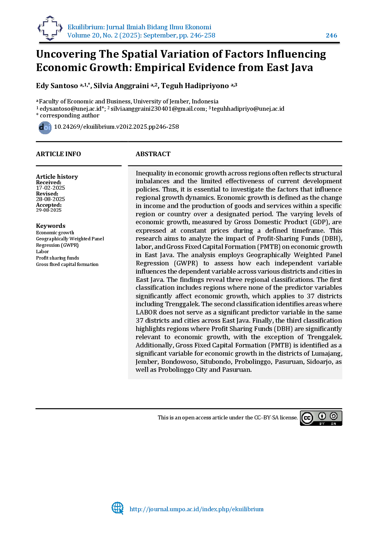 juris Uncovering The Spatial Variation of Factors Influencing Economic Growth Empirical Evidence from East Java