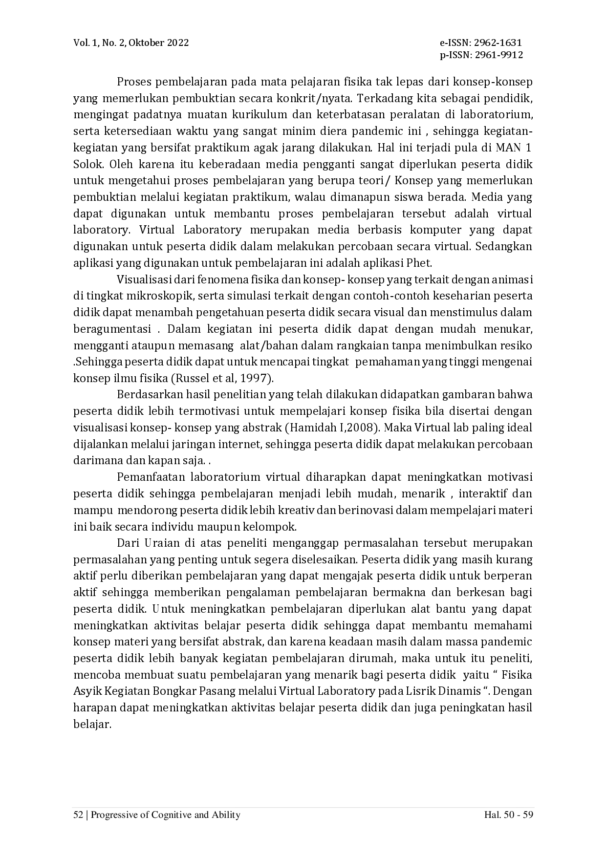 juris Kegiatan Bongkar Pasang melalui Aplikasi Phet Virtual Laboratory pada Listrik Dinamis