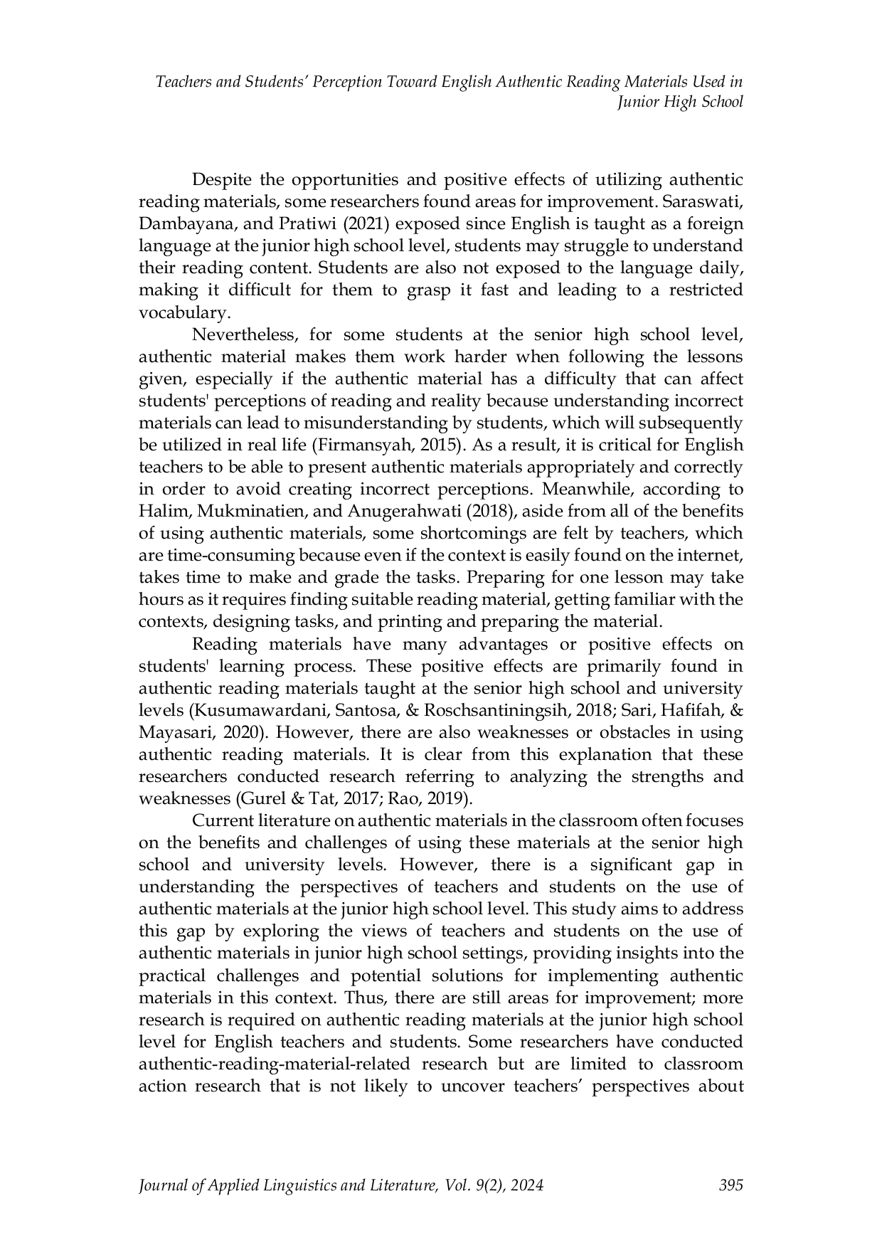 JURIS Teachers and Students Perception Toward English Authentic Reading Materials Used in Junior High School