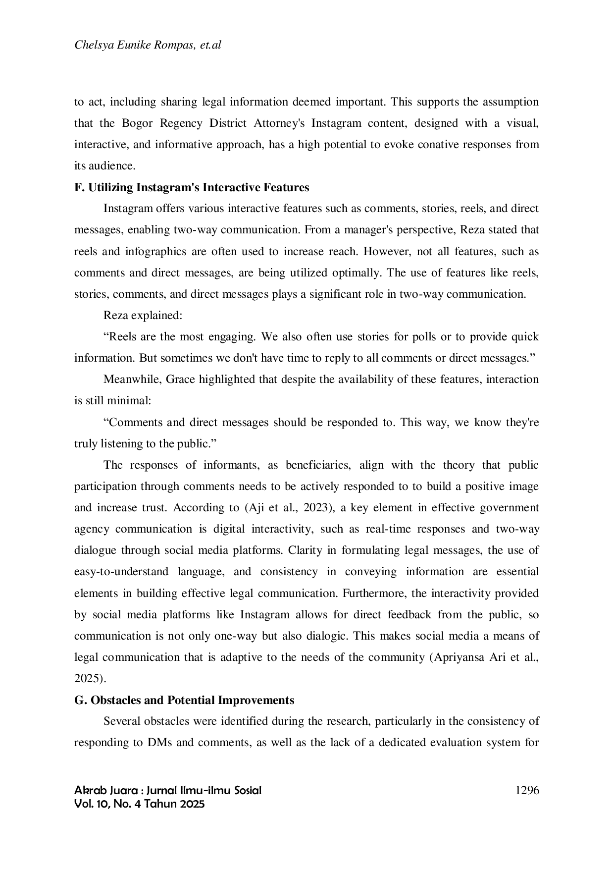 JURIS Effectiveness Of Using Instagram As A Media For Dissemination Of Legal Information In The District Prosecutor s Office Of Bogor Regency