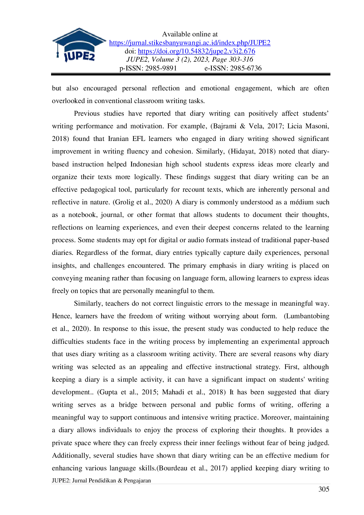 JURIS Does Personality Matter Exploring the Role of Diary Writing in Enhancing EFL Students Recount Writing Performance